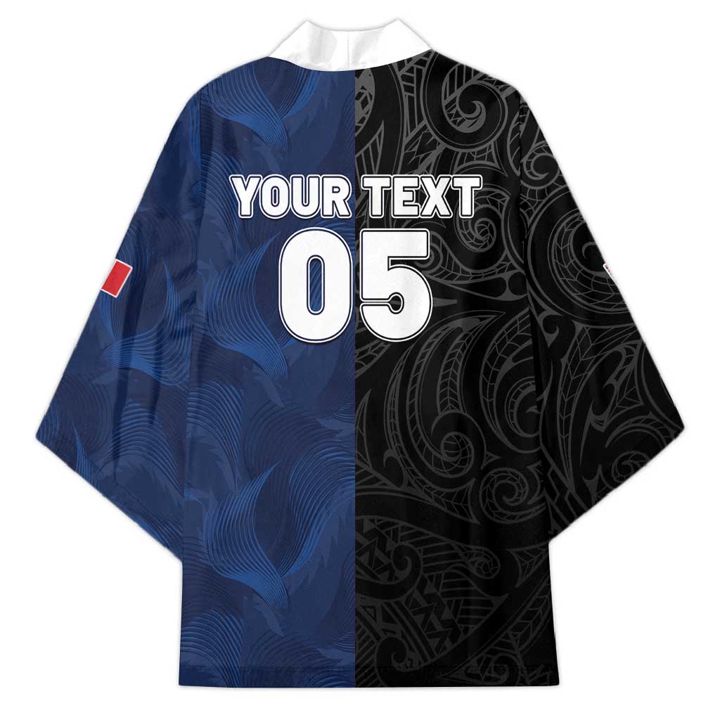 France And New Zealand Rugby Custom Kimono Les Bleus Rooster With Maori Tiki - Wonder Print Shop
