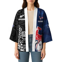 France And New Zealand Rugby Custom Kimono Les Bleus Rooster With Maori Tiki - Wonder Print Shop