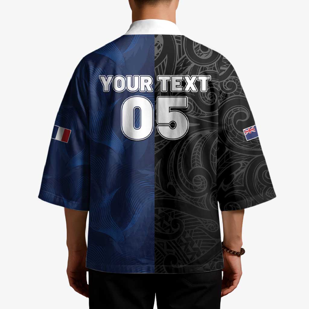 France And New Zealand Rugby Custom Kimono Les Bleus Rooster With Maori Tiki - Wonder Print Shop