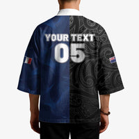 France And New Zealand Rugby Custom Kimono Les Bleus Rooster With Maori Tiki - Wonder Print Shop