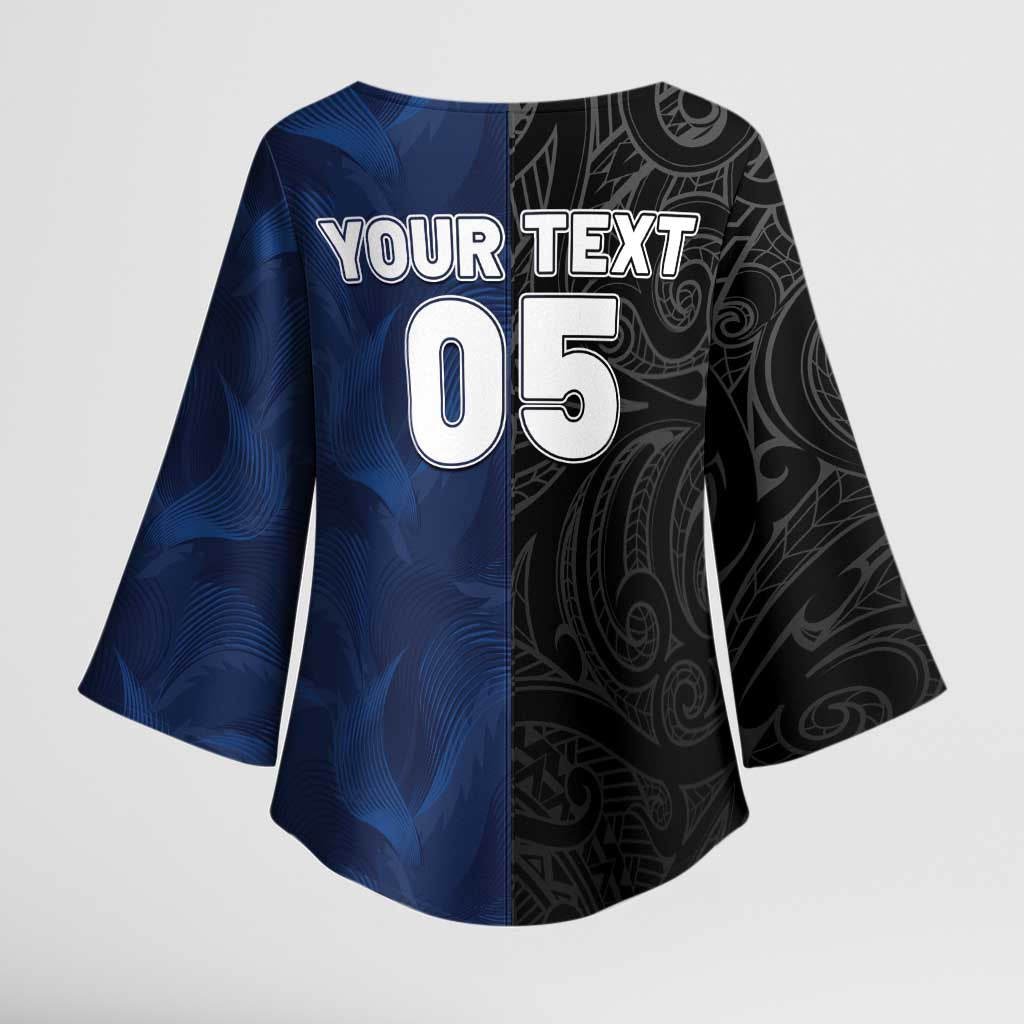 France And New Zealand Rugby Custom Kimono Sleeve Blouse Les Bleus Rooster With Maori Tiki - Wonder Print Shop
