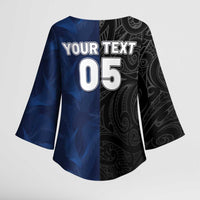 France And New Zealand Rugby Custom Kimono Sleeve Blouse Les Bleus Rooster With Maori Tiki - Wonder Print Shop