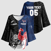 France And New Zealand Rugby Custom Kimono Sleeve Blouse Les Bleus Rooster With Maori Tiki - Wonder Print Shop