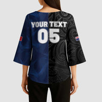 France And New Zealand Rugby Custom Kimono Sleeve Blouse Les Bleus Rooster With Maori Tiki - Wonder Print Shop