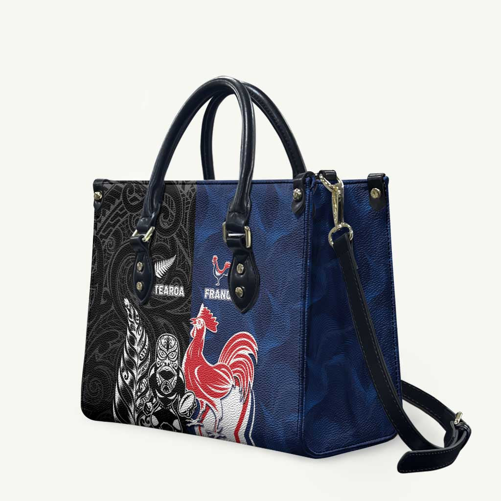 France And New Zealand Rugby Leather Bag Les Bleus Rooster With Maori Tiki - Wonder Print Shop