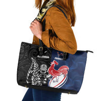 France And New Zealand Rugby Leather Tote Bag Les Bleus Rooster With Maori Tiki - Wonder Print Shop