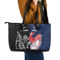 France And New Zealand Rugby Leather Tote Bag Les Bleus Rooster With Maori Tiki - Wonder Print Shop