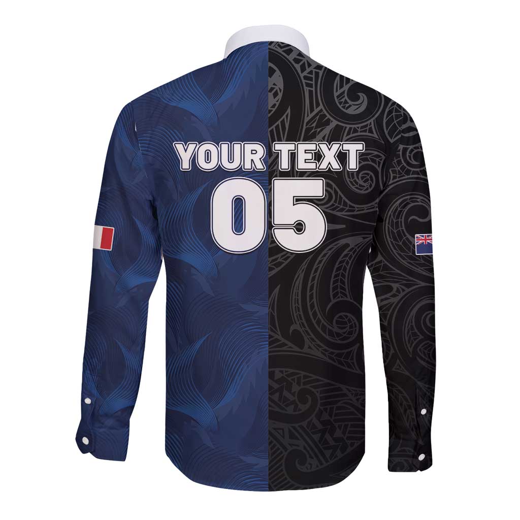 France And New Zealand Rugby Custom Long Sleeve Button Shirt Les Bleus Rooster With Maori Tiki - Wonder Print Shop