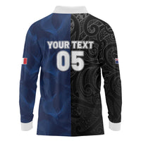 France And New Zealand Rugby Custom Long Sleeve Polo Shirt Les Bleus Rooster With Maori Tiki - Wonder Print Shop