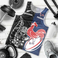 France And New Zealand Rugby Custom Men Tank Top Les Bleus Rooster With Maori Tiki - Wonder Print Shop