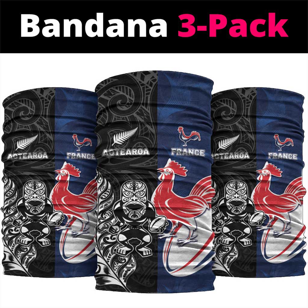 France And New Zealand Rugby Neck Gaiter Les Bleus Rooster With Maori Tiki - Wonder Print Shop