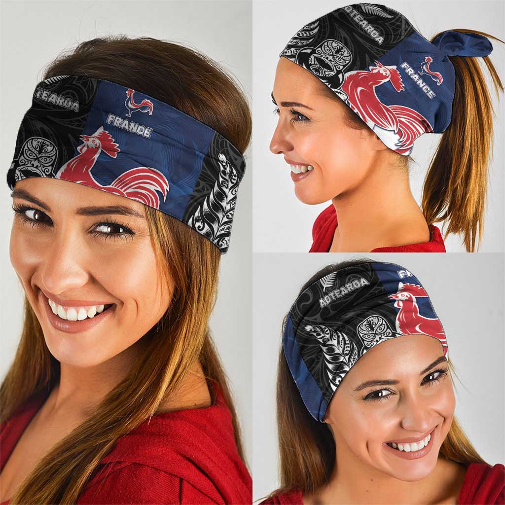 France And New Zealand Rugby Neck Gaiter Les Bleus Rooster With Maori Tiki - Wonder Print Shop
