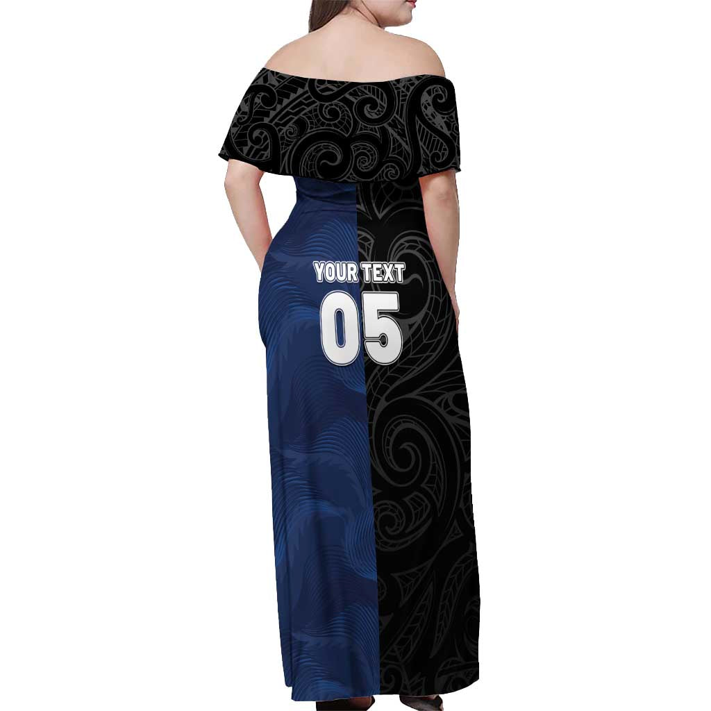 France And New Zealand Rugby Custom Off Shoulder Maxi Dress Les Bleus Rooster With Maori Tiki - Wonder Print Shop