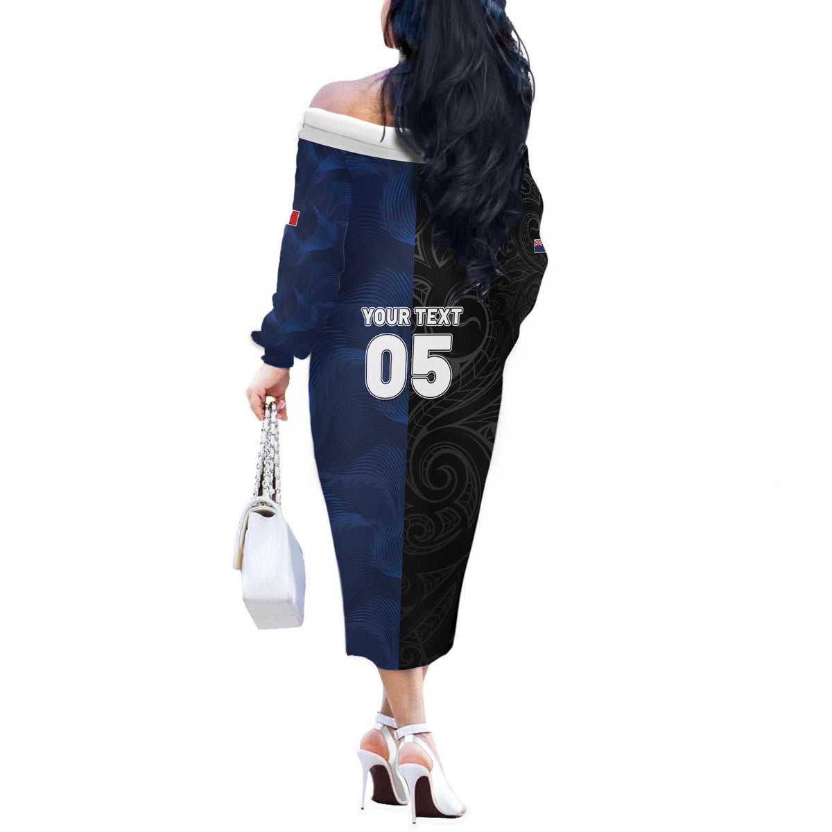 France And New Zealand Rugby Custom Off The Shoulder Long Sleeve Dress Les Bleus Rooster With Maori Tiki - Wonder Print Shop