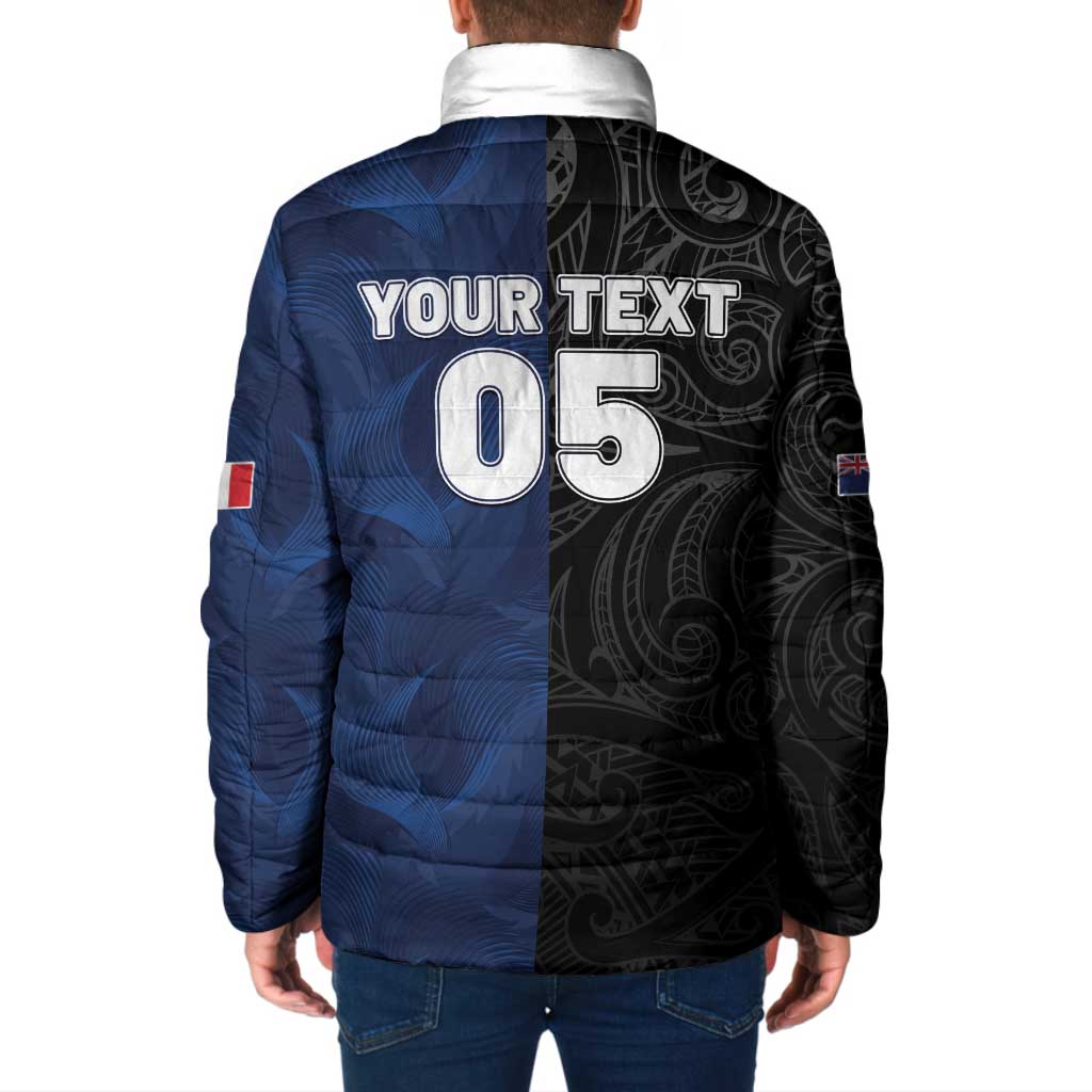 France And New Zealand Rugby Custom Padded Jacket Les Bleus Rooster With Maori Tiki - Wonder Print Shop