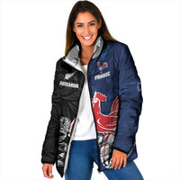 France And New Zealand Rugby Custom Padded Jacket Les Bleus Rooster With Maori Tiki - Wonder Print Shop