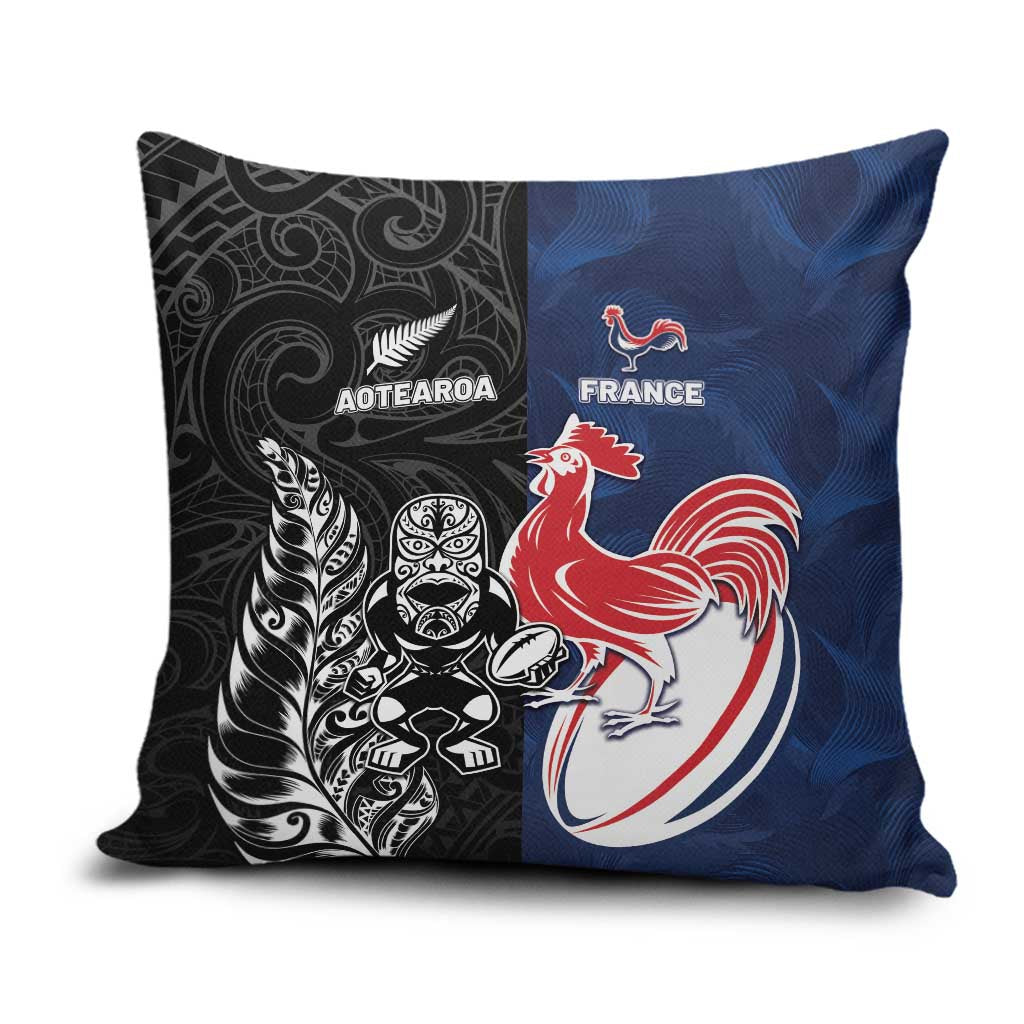 France And New Zealand Rugby Pillow Cover Les Bleus Rooster With Maori Tiki - Wonder Print Shop