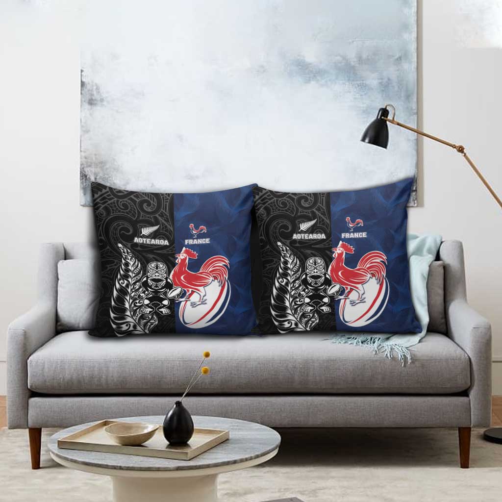France And New Zealand Rugby Pillow Cover Les Bleus Rooster With Maori Tiki - Wonder Print Shop