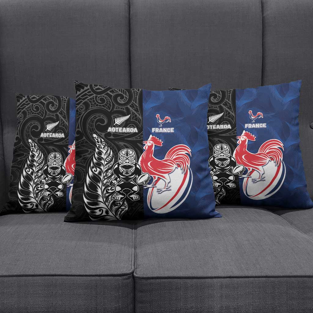 France And New Zealand Rugby Pillow Cover Les Bleus Rooster With Maori Tiki - Wonder Print Shop