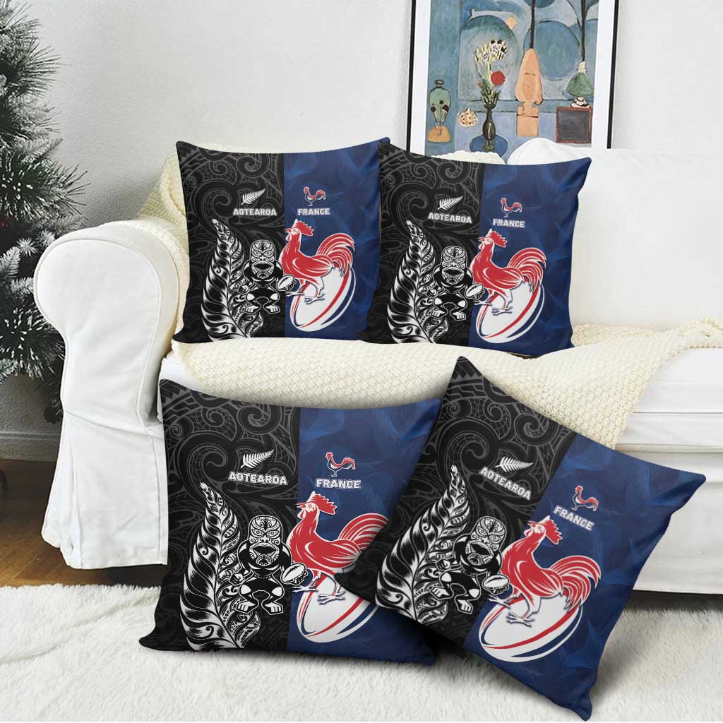 France And New Zealand Rugby Pillow Cover Les Bleus Rooster With Maori Tiki - Wonder Print Shop