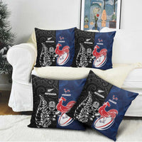 France And New Zealand Rugby Pillow Cover Les Bleus Rooster With Maori Tiki - Wonder Print Shop
