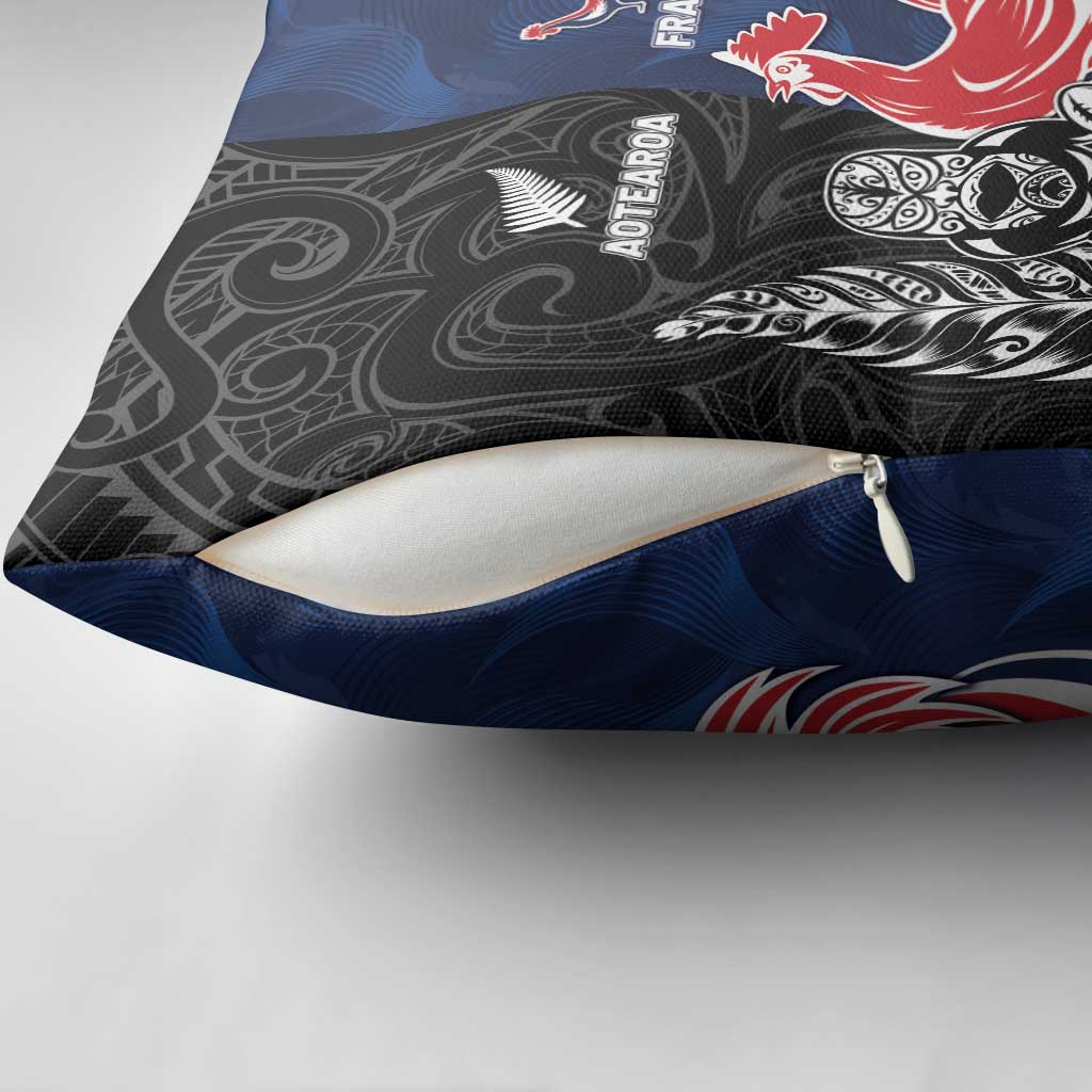 France And New Zealand Rugby Pillow Cover Les Bleus Rooster With Maori Tiki - Wonder Print Shop