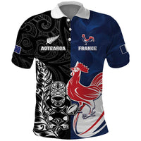 France And New Zealand Rugby Custom Polo Shirt Les Bleus Rooster With Maori Tiki - Wonder Print Shop
