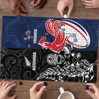 France And New Zealand Rugby Puzzle Les Bleus Rooster With Maori Tiki - Wonder Print Shop