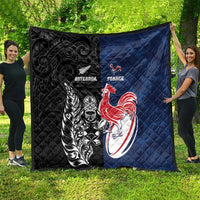 France And New Zealand Rugby Quilt Les Bleus Rooster With Maori Tiki - Wonder Print Shop