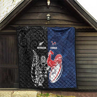 France And New Zealand Rugby Quilt Les Bleus Rooster With Maori Tiki - Wonder Print Shop