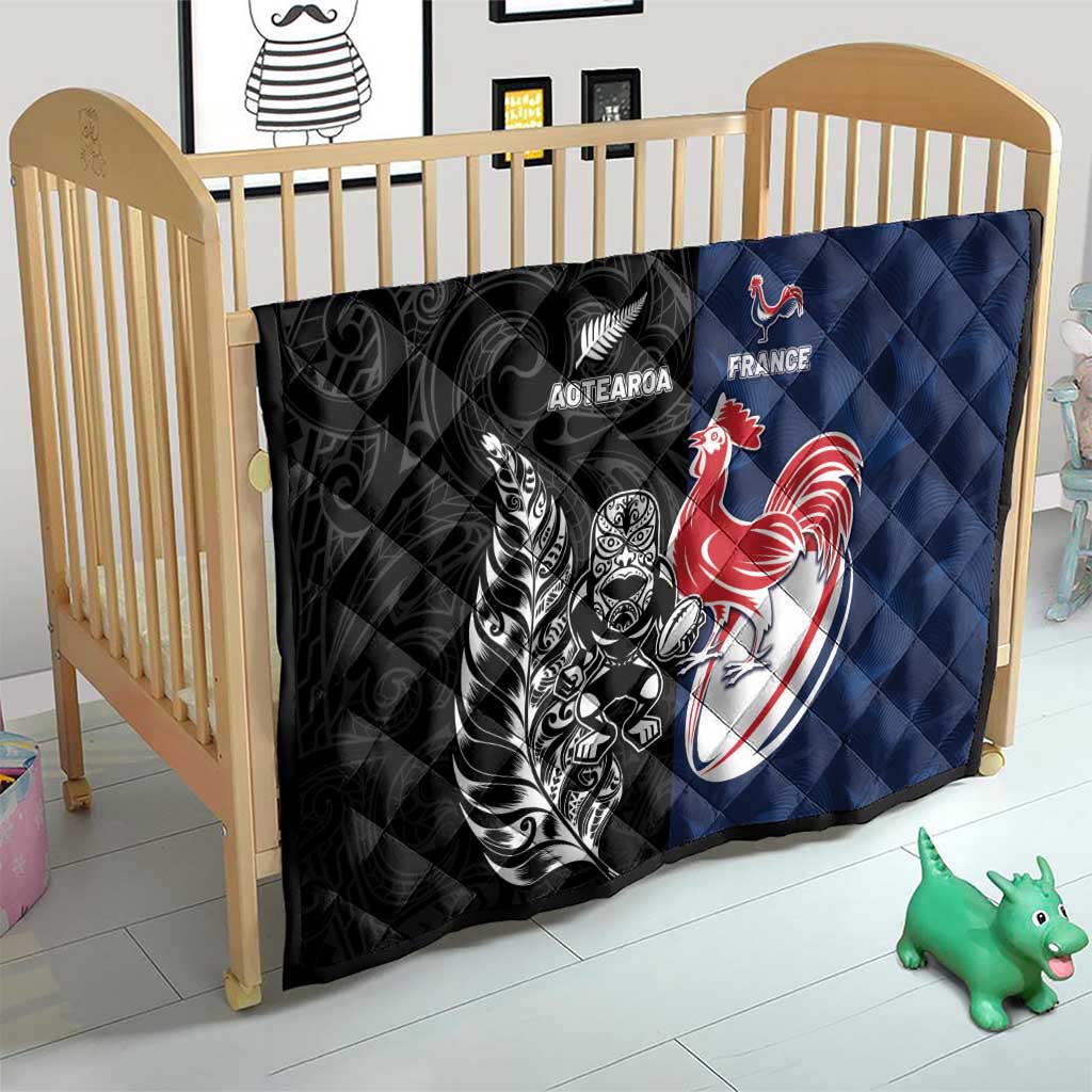 France And New Zealand Rugby Quilt Les Bleus Rooster With Maori Tiki - Wonder Print Shop