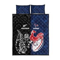 France And New Zealand Rugby Quilt Bed Set Les Bleus Rooster With Maori Tiki - Wonder Print Shop