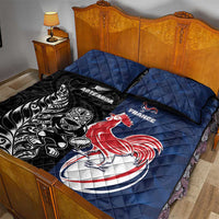 France And New Zealand Rugby Quilt Bed Set Les Bleus Rooster With Maori Tiki - Wonder Print Shop