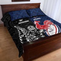 France And New Zealand Rugby Quilt Bed Set Les Bleus Rooster With Maori Tiki - Wonder Print Shop
