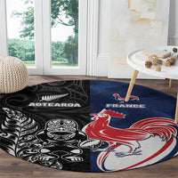 France And New Zealand Rugby Round Carpet Les Bleus Rooster With Maori Tiki - Wonder Print Shop