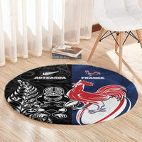 France And New Zealand Rugby Round Carpet Les Bleus Rooster With Maori Tiki - Wonder Print Shop
