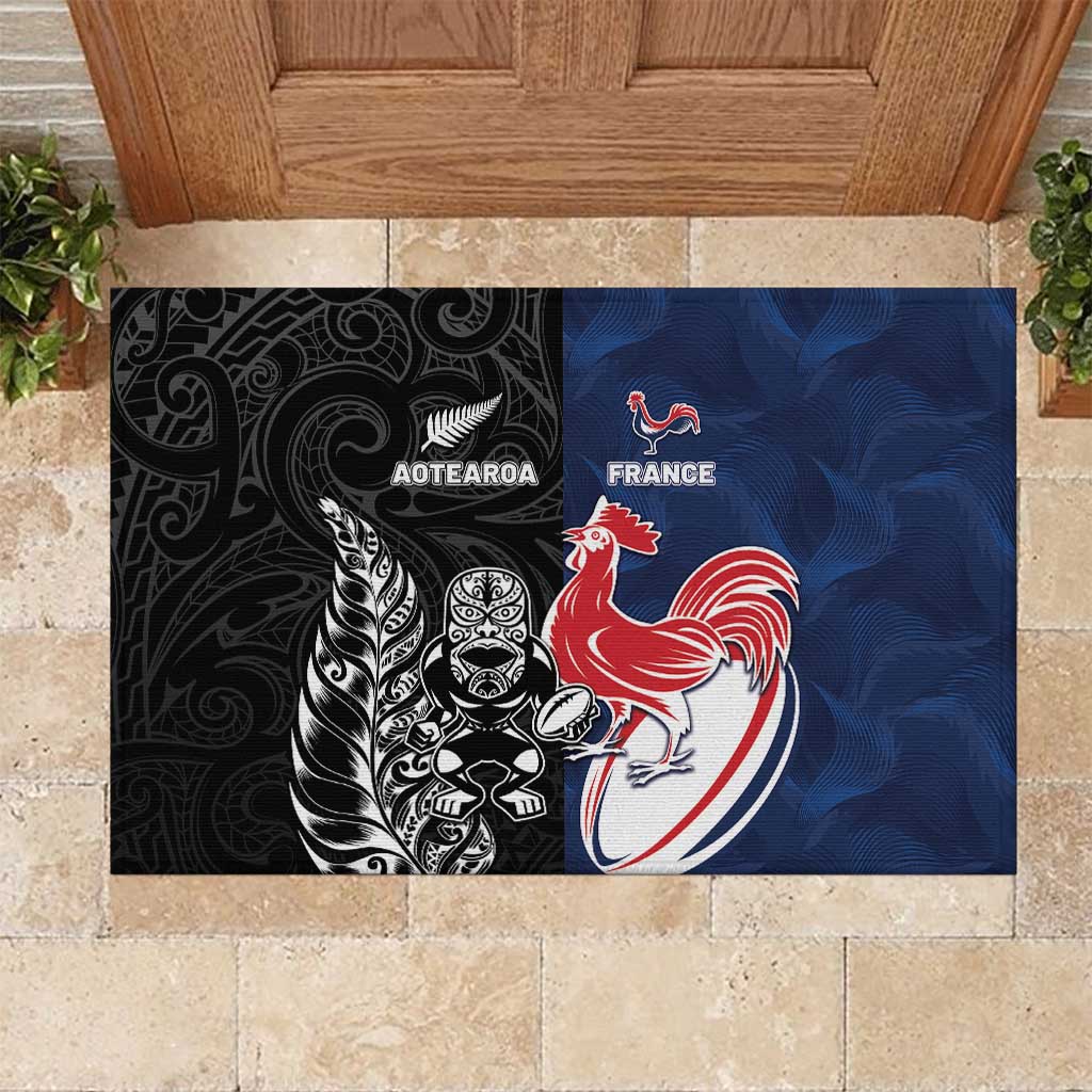 France And New Zealand Rugby Rubber Doormat Les Bleus Rooster With Maori Tiki - Wonder Print Shop