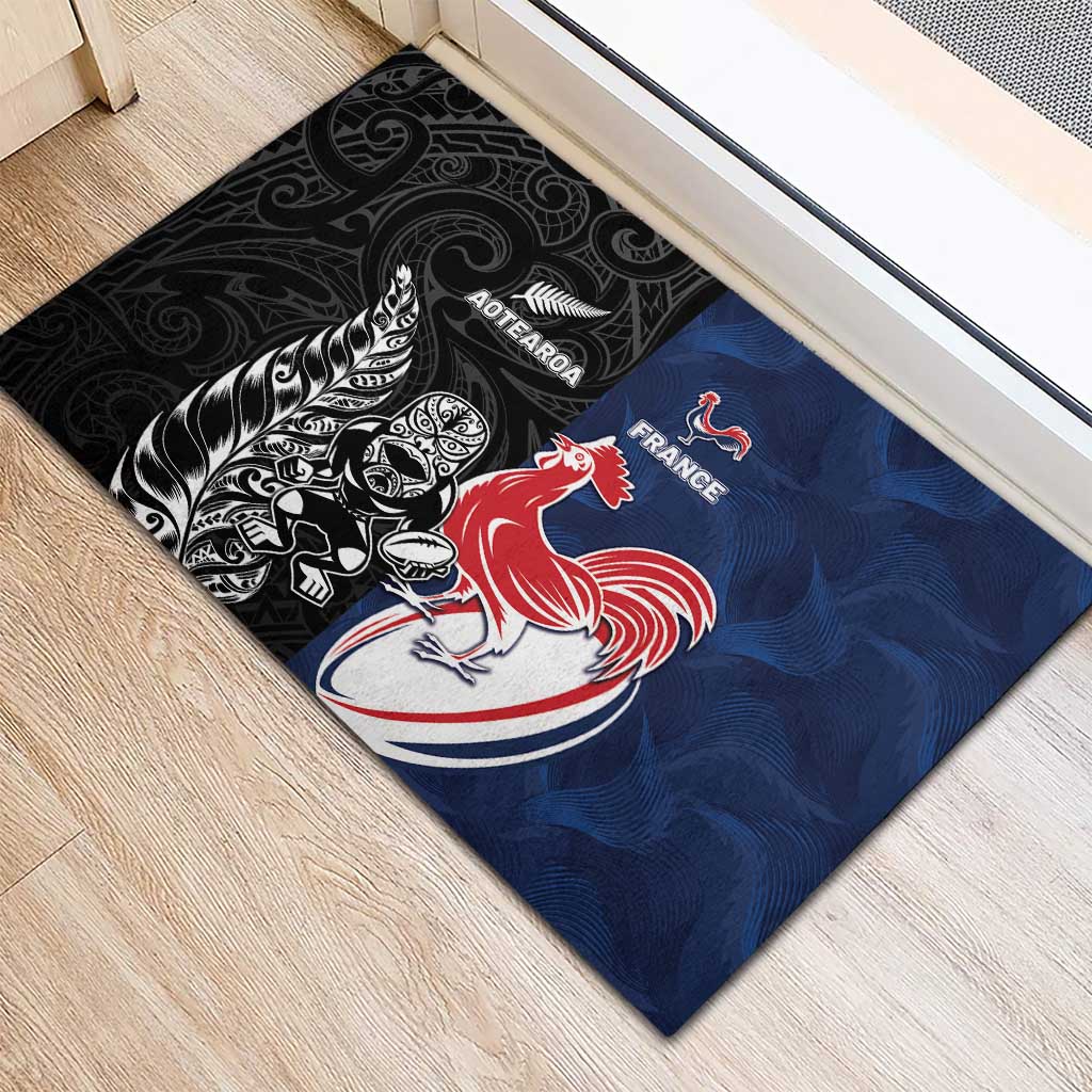 France And New Zealand Rugby Rubber Doormat Les Bleus Rooster With Maori Tiki - Wonder Print Shop