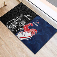 France And New Zealand Rugby Rubber Doormat Les Bleus Rooster With Maori Tiki - Wonder Print Shop