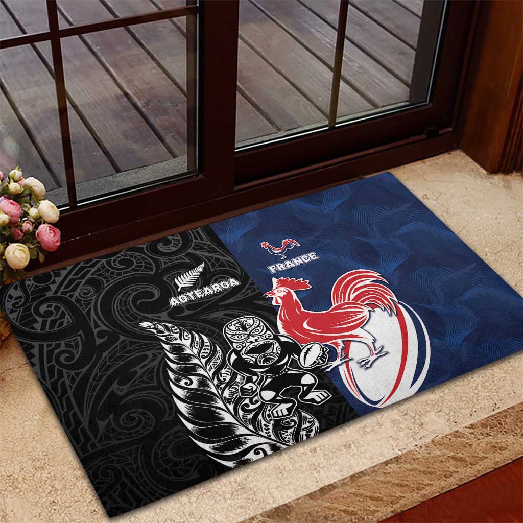 France And New Zealand Rugby Rubber Doormat Les Bleus Rooster With Maori Tiki - Wonder Print Shop