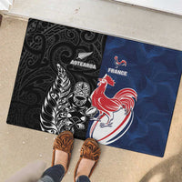 France And New Zealand Rugby Rubber Doormat Les Bleus Rooster With Maori Tiki - Wonder Print Shop