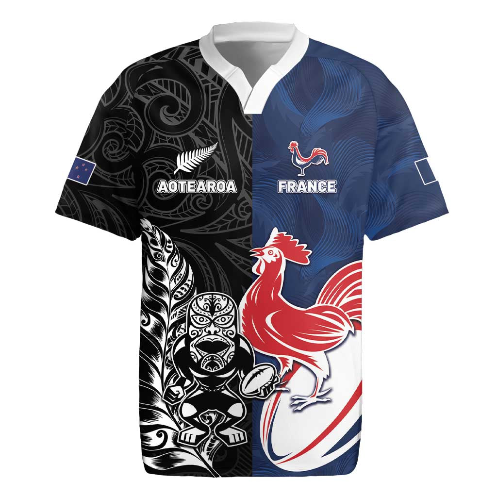 France And New Zealand Rugby Custom Rugby Jersey Les Bleus Rooster With Maori Tiki - Wonder Print Shop