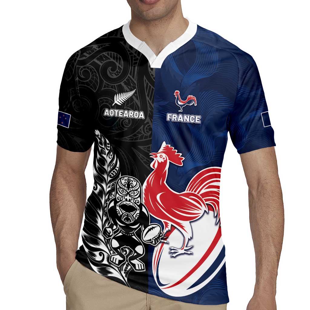 France And New Zealand Rugby Custom Rugby Jersey Les Bleus Rooster With Maori Tiki - Wonder Print Shop