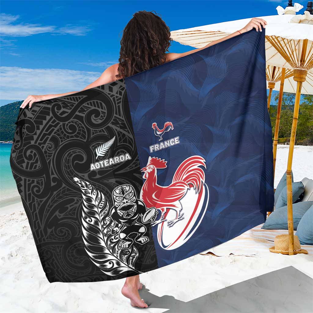 France And New Zealand Rugby Sarong Les Bleus Rooster With Maori Tiki - Wonder Print Shop