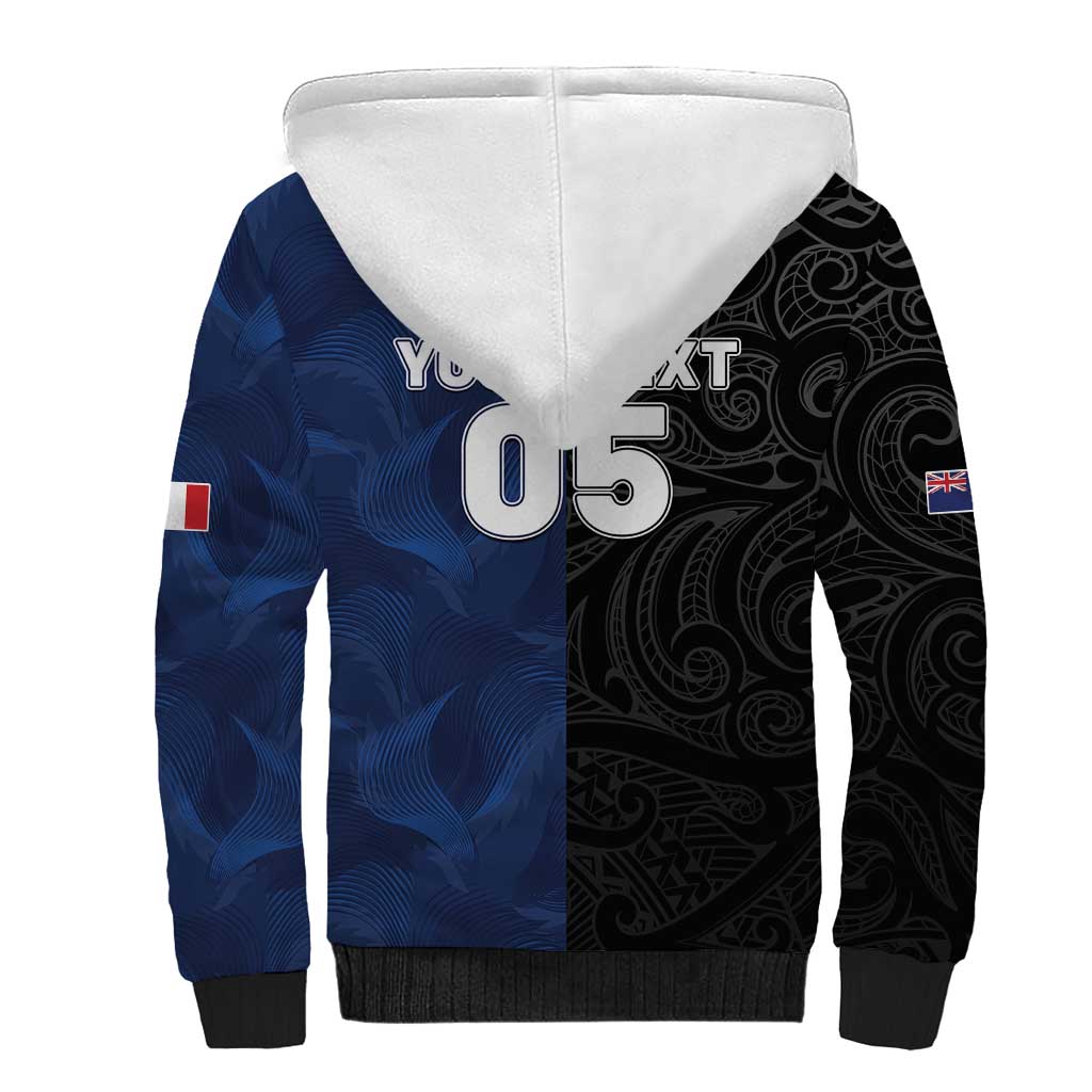 France And New Zealand Rugby Custom Sherpa Hoodie Les Bleus Rooster With Maori Tiki - Wonder Print Shop