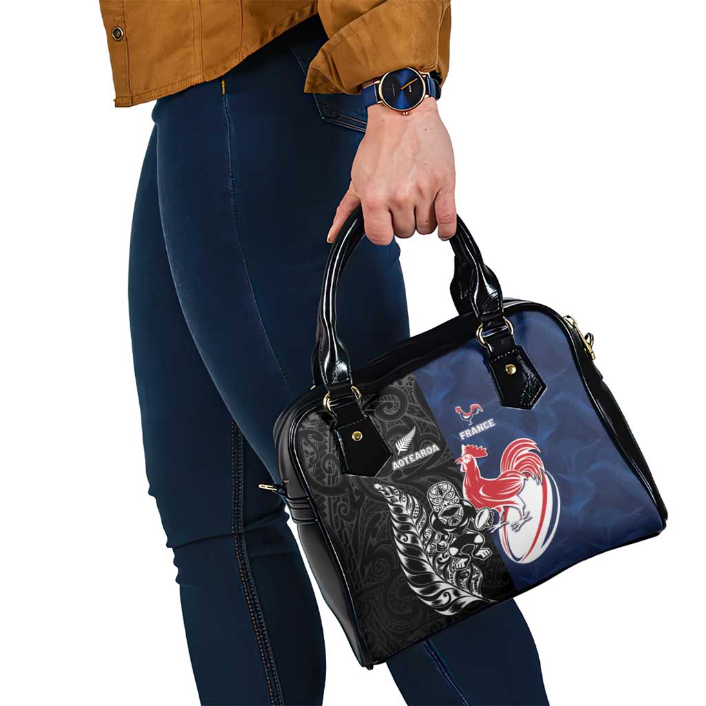 France And New Zealand Rugby Shoulder Handbag Les Bleus Rooster With Maori Tiki - Wonder Print Shop