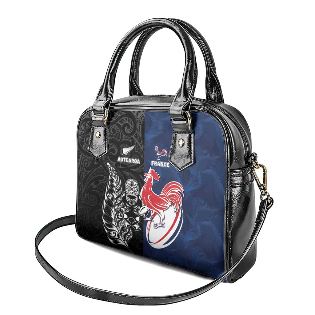 France And New Zealand Rugby Shoulder Handbag Les Bleus Rooster With Maori Tiki - Wonder Print Shop