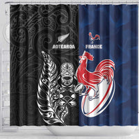 France And New Zealand Rugby Shower Curtain Les Bleus Rooster With Maori Tiki - Wonder Print Shop