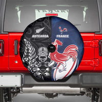 France And New Zealand Rugby Spare Tire Cover Les Bleus Rooster With Maori Tiki - Wonder Print Shop