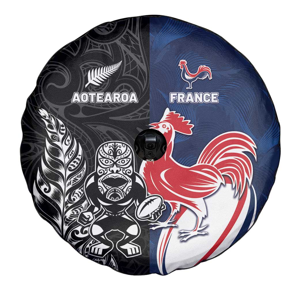 France And New Zealand Rugby Spare Tire Cover Les Bleus Rooster With Maori Tiki - Wonder Print Shop